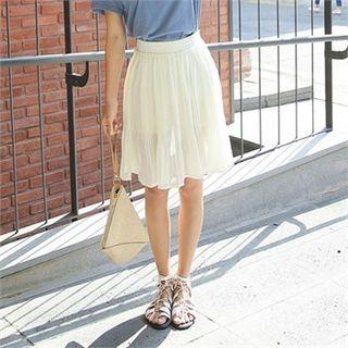 Band-waist Pleated Mini A-line Skirt