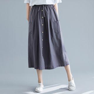 Button-front High-waist A-line Skirt