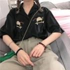 Tortoise Embroidered Short Sleeve Shirt Black - One Size