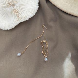 Non-matching 925 Sterling Silver Faux Pearl Dangle Earring Stud Earring - 1 Pair - S925 Silver Stud - Non Matching - Gold - One Size