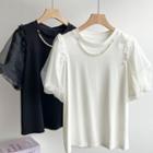 Short-sleeve Faux Pearl Embellished T-shirt