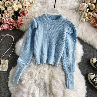 Faux-pearl Round-neck Sweater