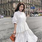 Elbow-sleeve Midi A-line Shirt Dress