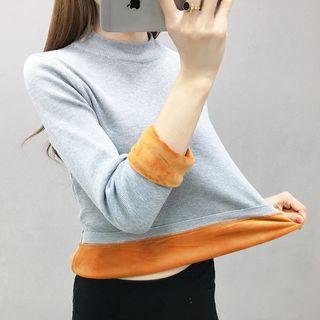 Plain Fleece-lined Long Sleeve Knit Top