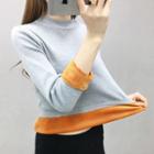 Plain Fleece-lined Long Sleeve Knit Top