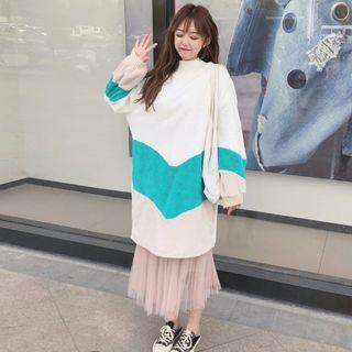 Mock-neck Contrast Panel Oversized Sweater