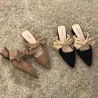 Velvet Pointed Bow-accent Block-heel Mules