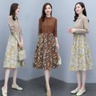 Long Sleeve Peter Pan Collar Floral Print A-line Shirtdress