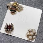Set Of 3: Rhinestone Faux Pearl Bee Brooch Gold - One Size