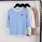 Heart Embroidered 3/4-sleeve Knit Top