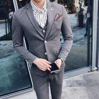 Set: Plain Slim Fit Blazer + Vest + Dress Pants