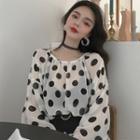 Dot Bubble-sleeved Blouse As Shown In Figure - One Size