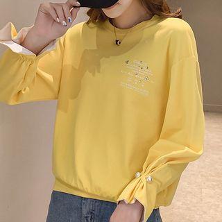 Long-sleeve Beaded Loose-fit Top