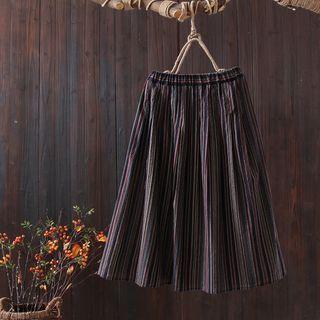 Striped Midi A-line Skirt Gray - One Size