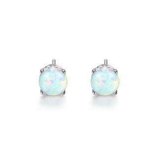 Sterling Silver Simple Fashion Geometric Round White Imitation Opal Stud Earrings Silver - One Size