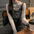 Long-sleeve Cut-out T-shirt / Zebra Print Knit Cropped Camisole Top