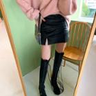 Fleece-lined Faux-leather Miniskirt