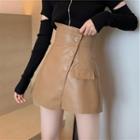Faux Leather A-line Skort / Long-sleeve Top