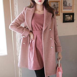 Faux-pearl Buttoned Flap-pocket Coat