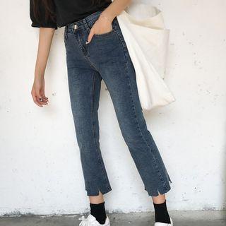 Notch Hem Washed Straight Leg Jeans