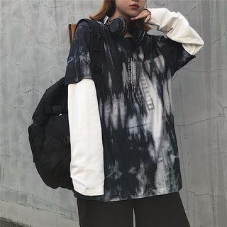 Mock Two-piece Tie-dyed Long-sleeve T-shirt