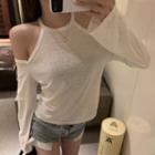 Long-sleeve Off-shoulder Halter T-shirt