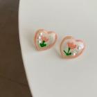 Heart Ear Stud 1 Pair - Pink - One Size
