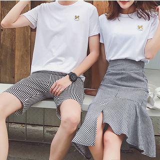 Couple Matching Set: Short-sleeve Embroidered T-shirt + Shorts / A-line Skirt