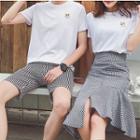 Couple Matching Set: Short-sleeve Embroidered T-shirt + Shorts / A-line Skirt
