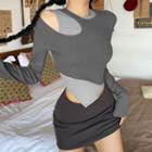 Set: Long-sleeve Asymmetrical Cut-out Top + Tank Top