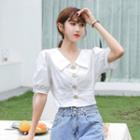 Peter Pan Collar Puff Sleeve Blouse White - One Size