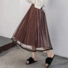 Midi Velvet Mesh-overlay A-line Skirt