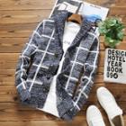 Furry-lined Hooded Zip Knit Jacket / Plaid Shawl Collar Buttoned Cardigan