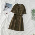Front Pocket Applique Midi Dress With Belt