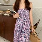 Strapless Floral Midi A-line Dress Pink & Blue - One Size