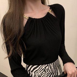 Chain Cutout Long-sleeve T-shirt