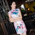 Cap-sleeve Floral-print Mini Qipao