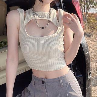 Sleeveless Cutout Knit Top Off-white - One Size