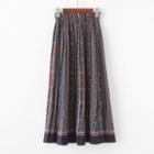Patterned Pleated Maxi Skirt