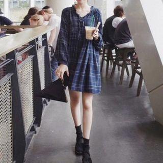 Long-sleeve Mini Plaid Dress