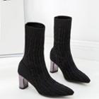 Chunky-heel Short Knit Boots