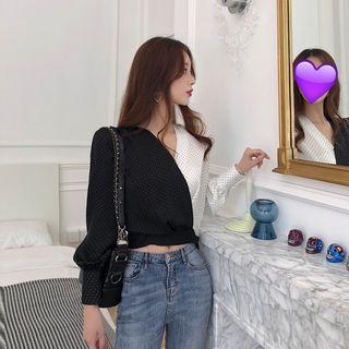 Two-tone Dotted Blouse Black & White - One Size
