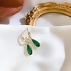 Gemstone Dangle Earring 1 Pair - Green & Gold - One Size