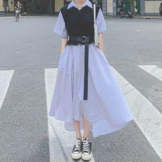 Set: Vest + Short-sleeve Maxi Shirt Dress
