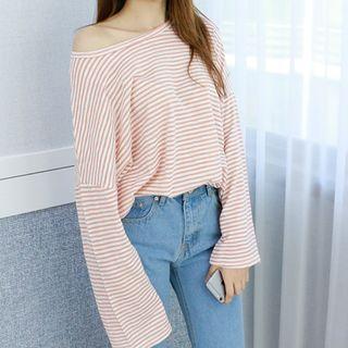 Petite Size - Long-sleeve Striped Linen Blend T-shirt