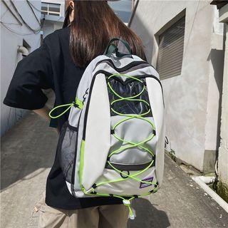 Drawstring Pvc Panel Backpack Gray & White - One Size