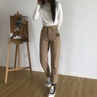 High Waist Straight Leg Pant With Metal Chain Detail