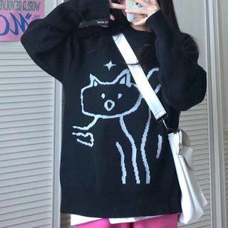 Cartoon Print Sweater / Long-sleeve T-shirt / Straight-fit Corduroy Pants