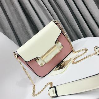 Two-tone Faux-leather Chain Strap Shoulder Bag