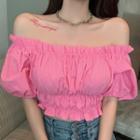 Puff-sleeve Off-shoulder Blouse Pink - One Size